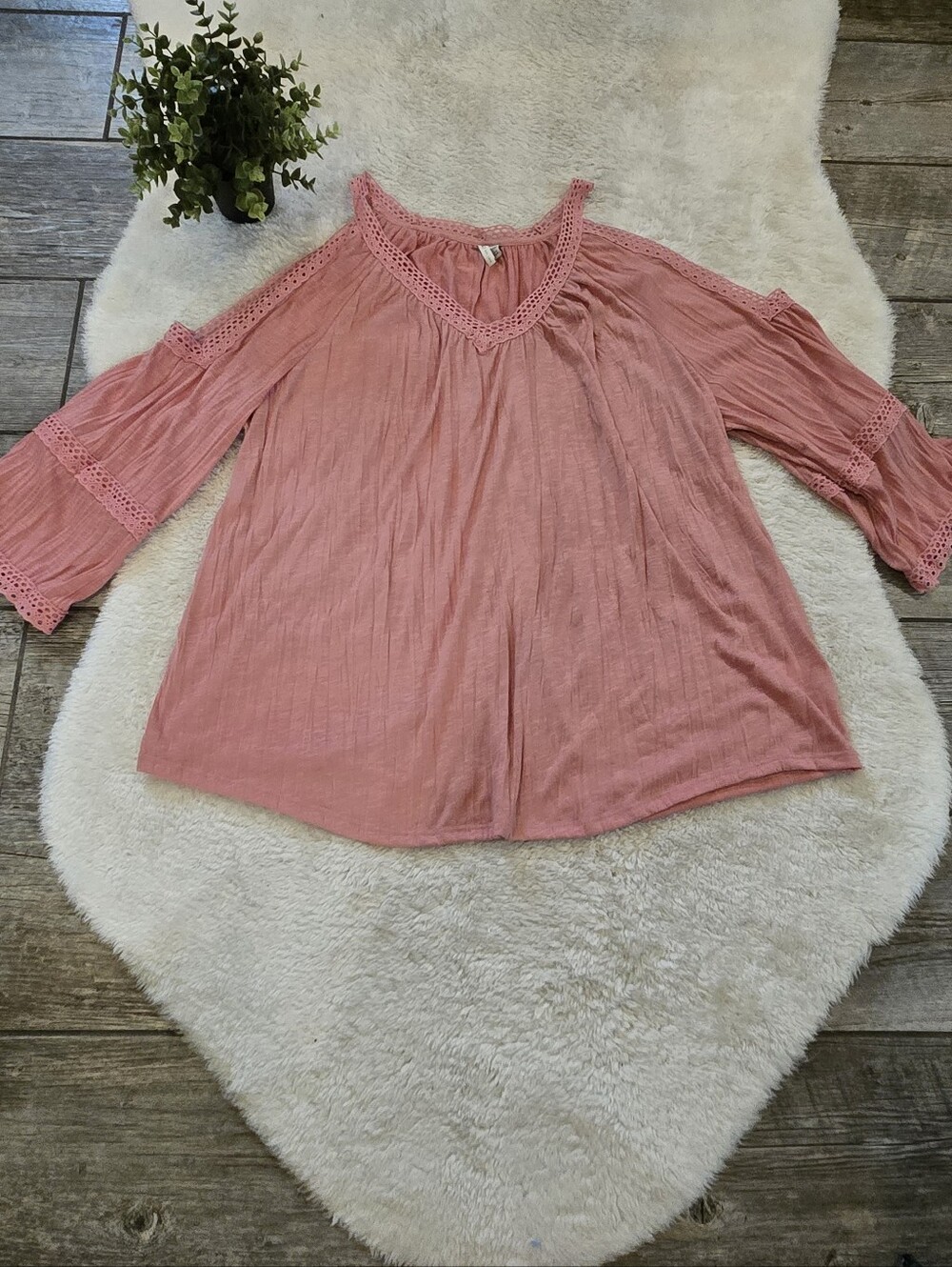 Cato Pink Cold Shoulder Boho Crochet Trim Cottagecore Romantic Top, 22/24W